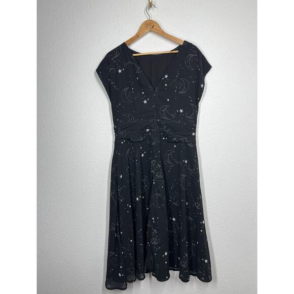 EShakti Black Celestial Dress L 14 Stars Moon Space Chiffon - Picture 3 of 7